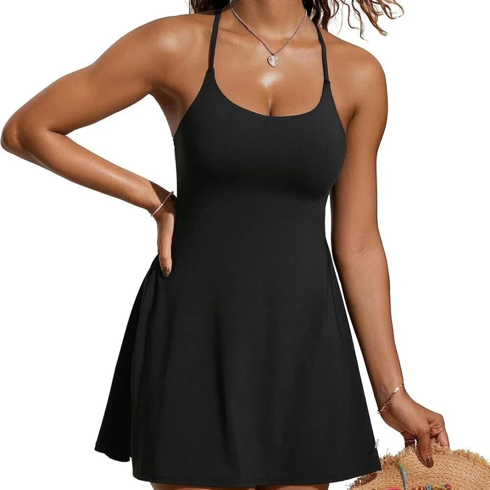Women's One Piece Swimsuit Modest Swim Dress Tummy Control Adjustable Straps
